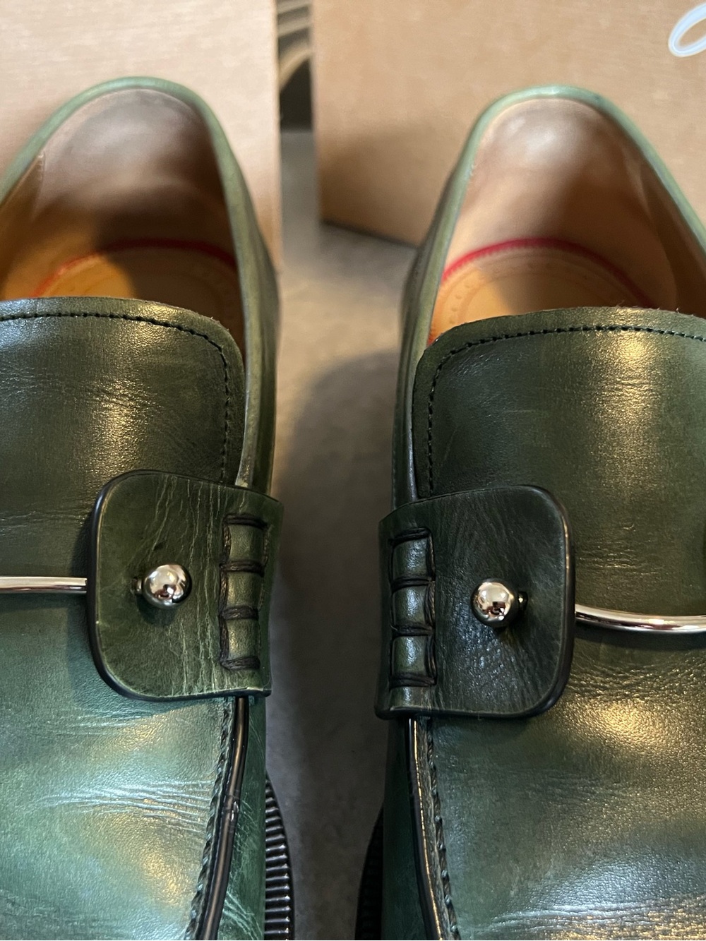 Christian Louboutin Green Leather Men’s Buckle Loafers - Picture 3 of 11